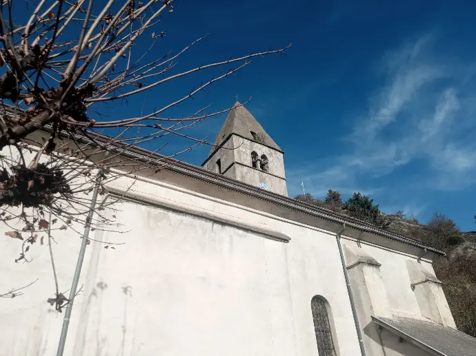 Flèche Clocher Eglise Saint Pierre La roche des Arnauds Eurl Bureau Bois Concept Rénovation La Roche des Arnauds études structures bois à Gap
